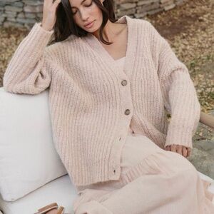 Jenni Kayne Cocoon Cardigan in Taupe size Small Button Front Relaxed Sweater